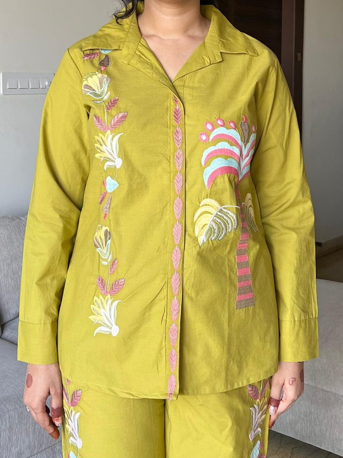 Gia Embroidered Coord Set- Green