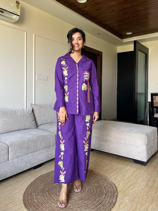 Gia Embroidered Coord Set- Purple
