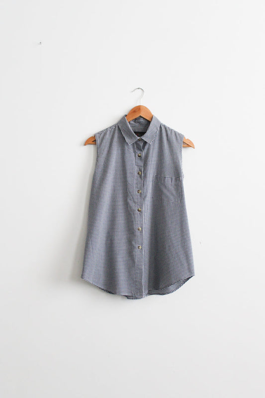 gingham sleeveless button up