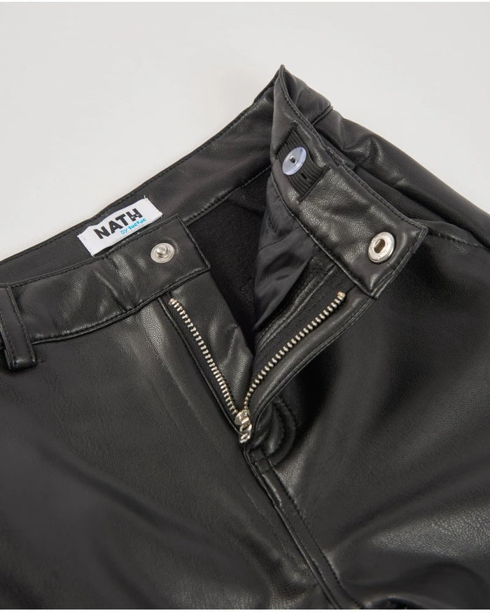 Girls’ black faux leather wide-leg trousers
