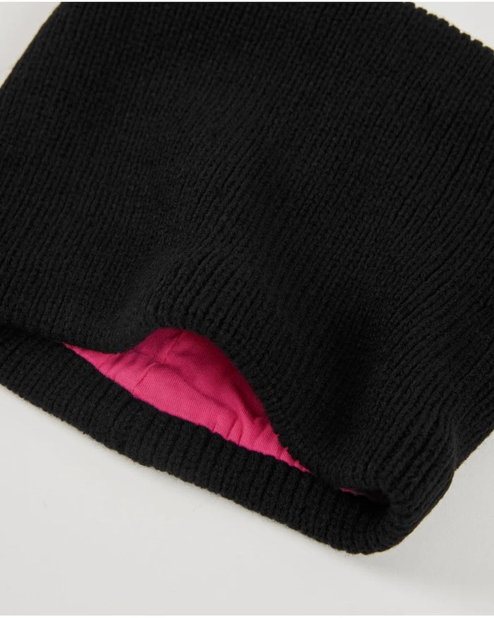 Girls' black knit hat and neck warmer set with ears
