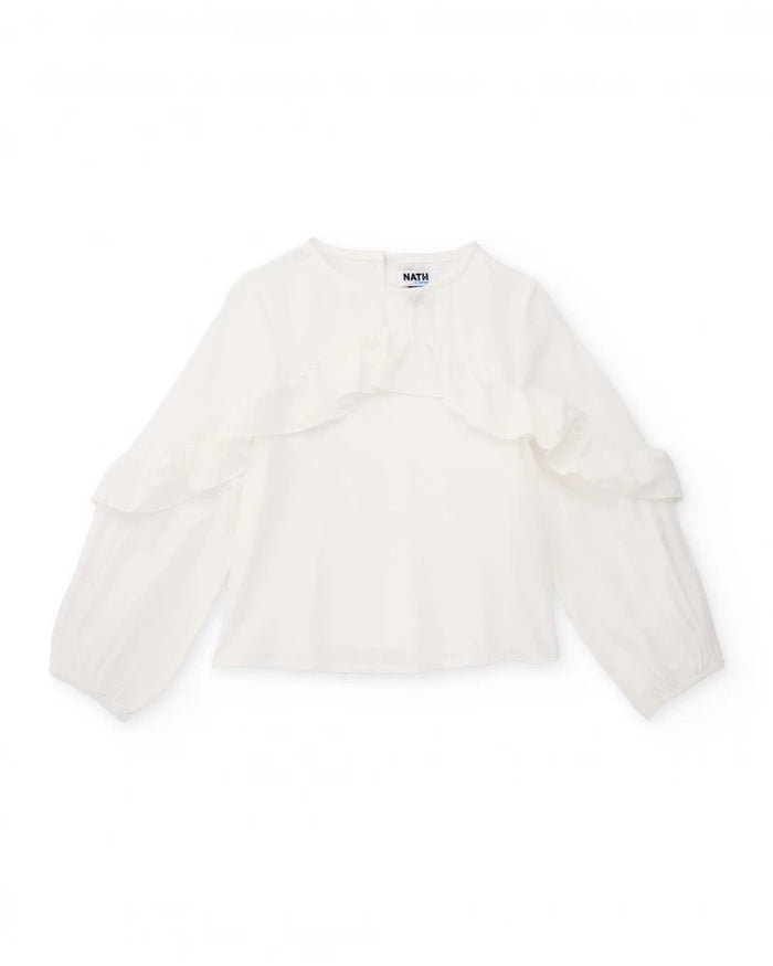 Girls’ cream blouse with front ruffle