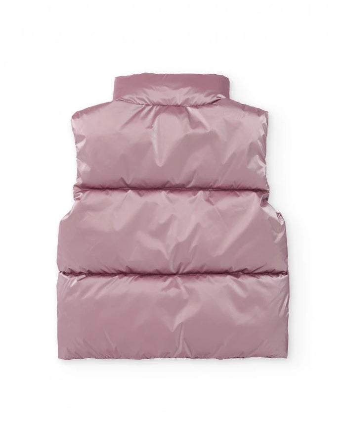 Girls’ metallic pink padded vest with zipper and high neck