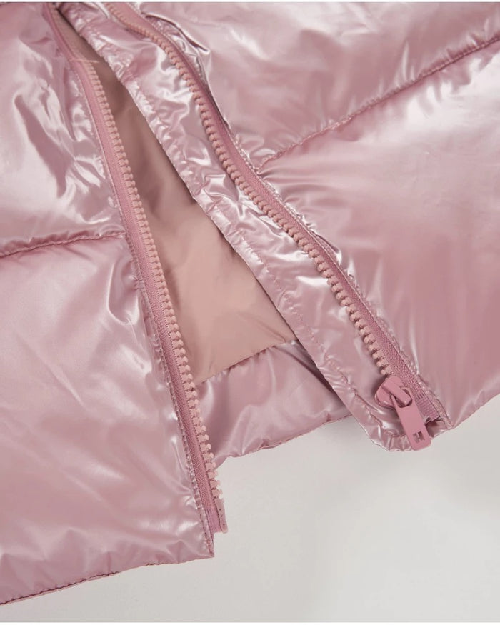 Girls’ metallic pink padded vest with zipper and high neck