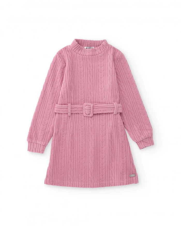 Girls’ pink knit dress with belt
