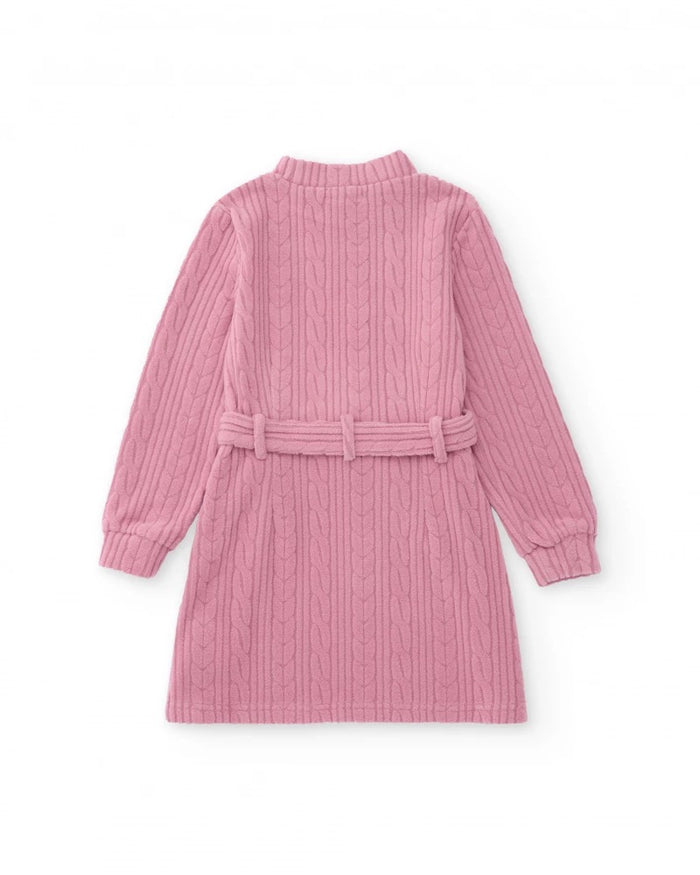 Girls’ pink knit dress with belt