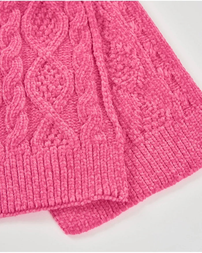 Girls’ pink knit hat and scarf set with pompom