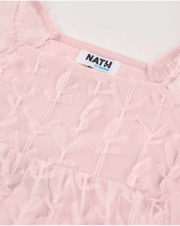 Girls’ pink tulle blouse with puff sleeves
