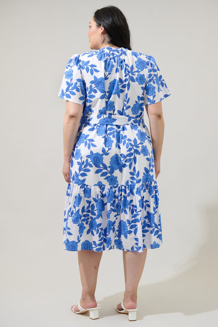 Glantis Floral Cora Button Up Midi Dress Curve