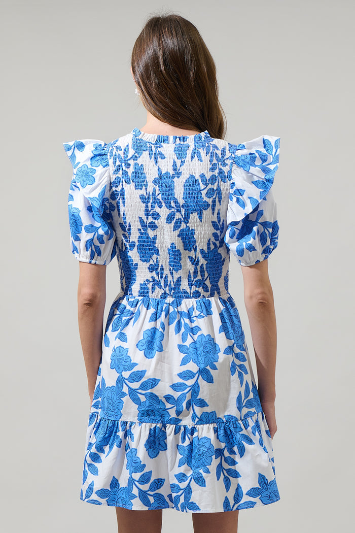 Glantis Floral Leones Smocked Mini Dress