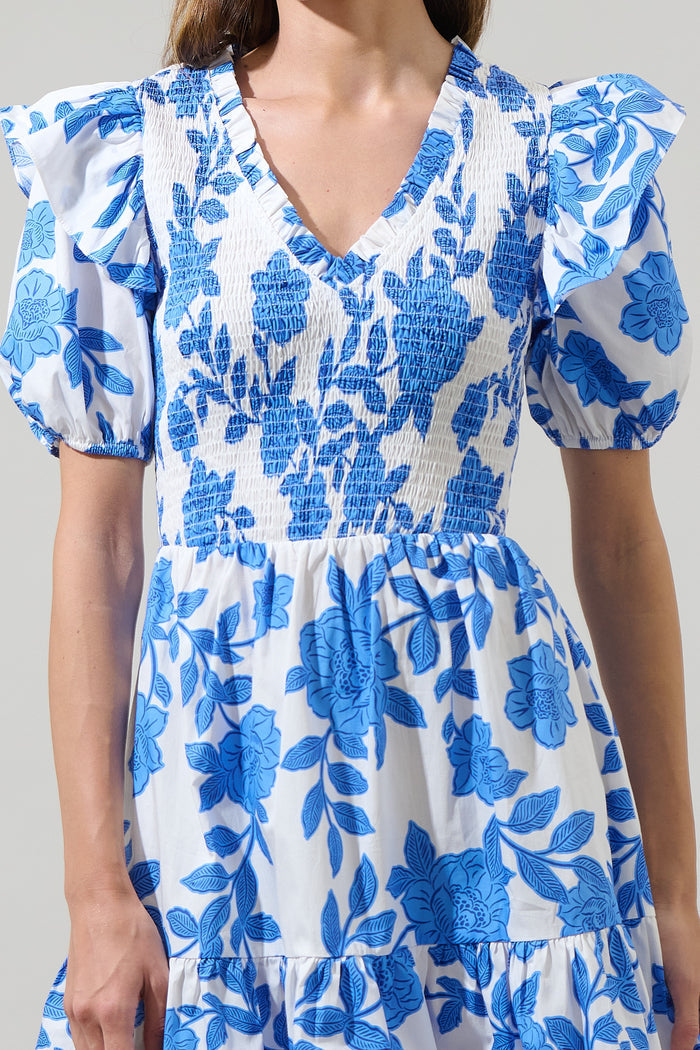 Glantis Floral Leones Smocked Mini Dress
