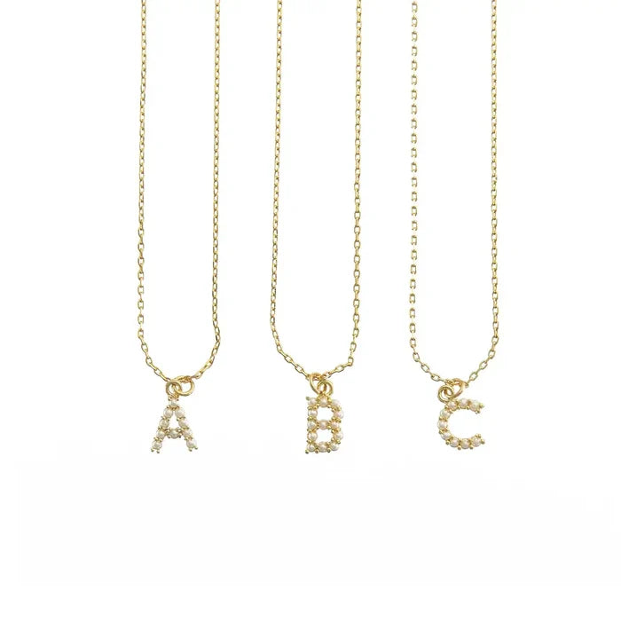 Gold Dainty Pearl Initial Pendant Necklace