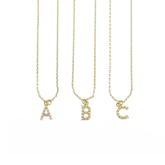 Gold Dainty Pearl Initial Pendant Necklace