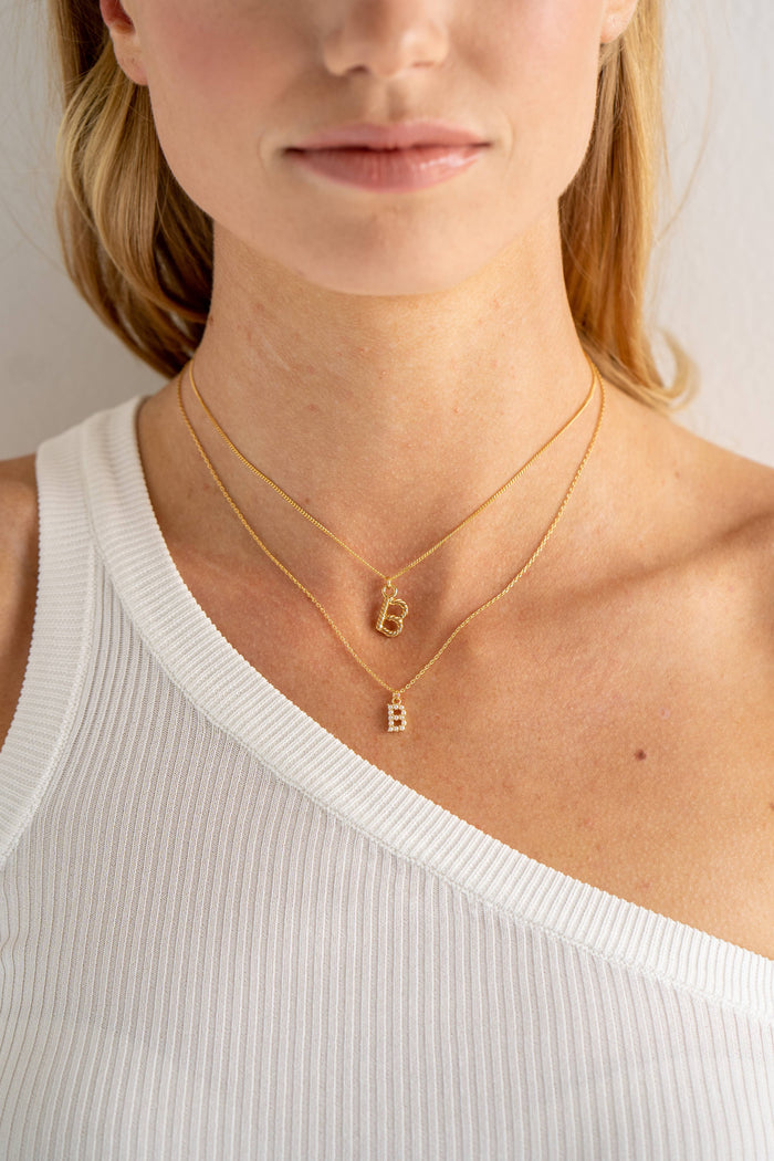 Gold Dainty Pearl Initial Pendant Necklace