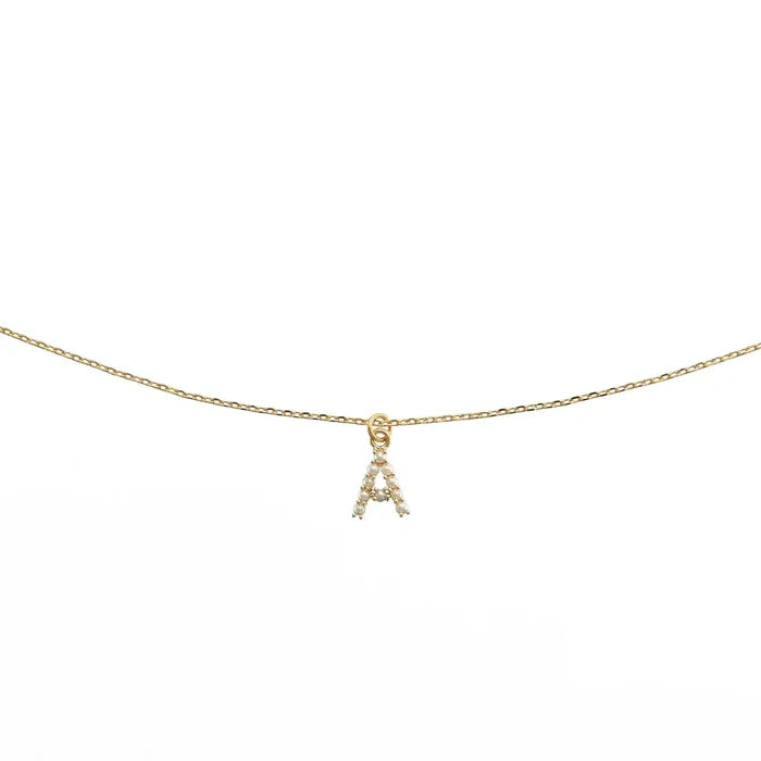Gold Dainty Pearl Initial Pendant Necklace