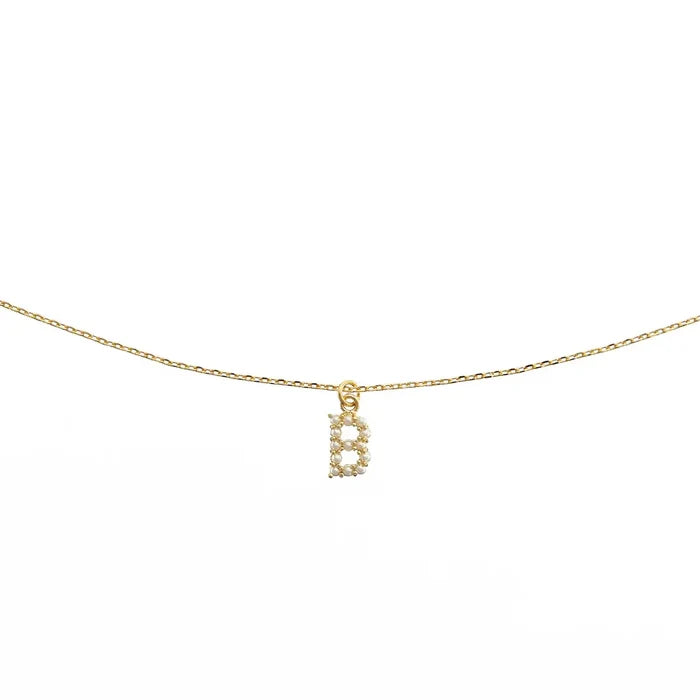 Gold Dainty Pearl Initial Pendant Necklace