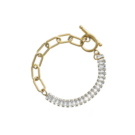 Gold Tennis and Paperclip Bracelet