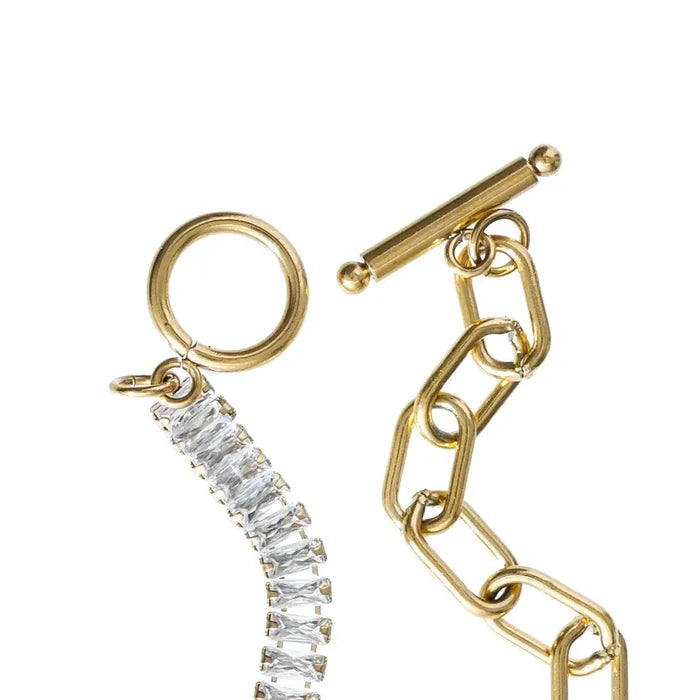Gold Tennis and Paperclip Bracelet