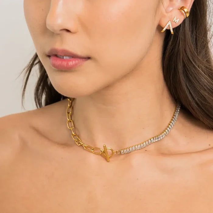 Gold Tennis and Paperclip Choker
