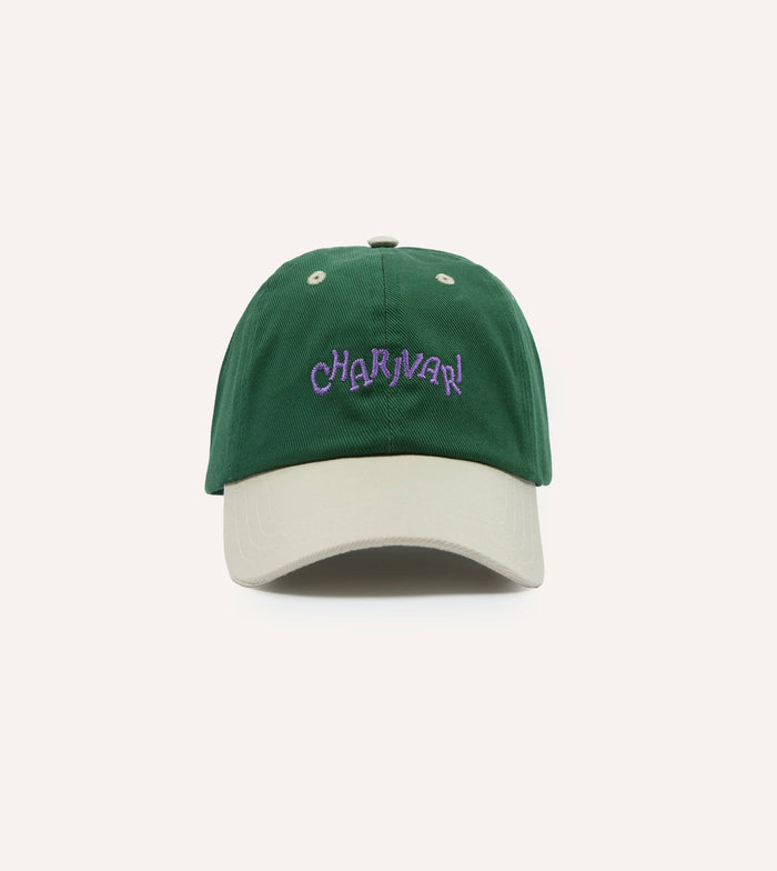 Green and Ecru 'Charivari' Cotton Twill Baseball Cap