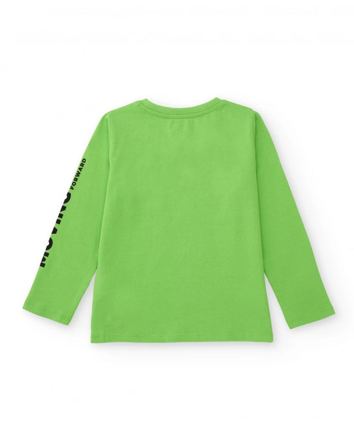 Green long-sleeve t-shirt for boys with world map graphic
