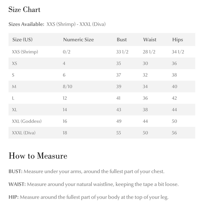 Gretchen Scott Size Chart