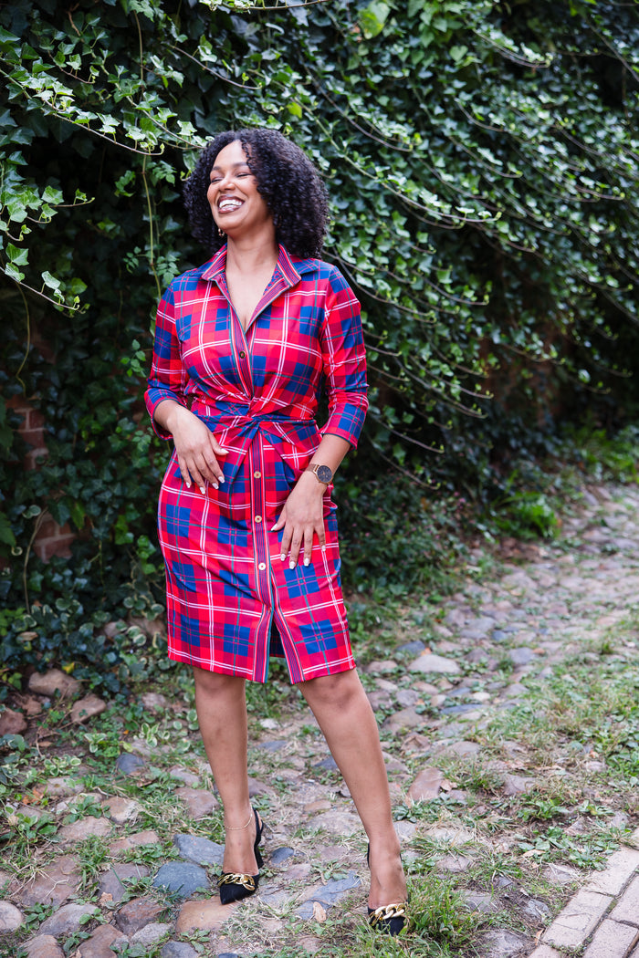 Gretchen Scott Twist & Shout Dress - Middleton Plaid - Red