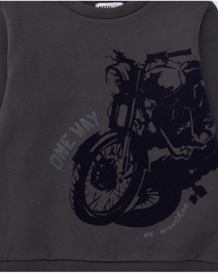 Grey sweatshirt for boys with motorcycle print
