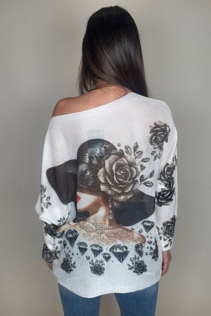 Style the Hat Lady Round Neck Printed Sweater exclusively at Born To Glam