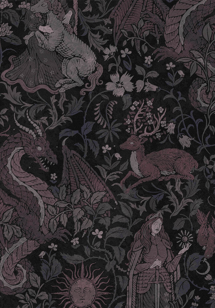 Haunt Medieval Print Chiffon Maxi Dress