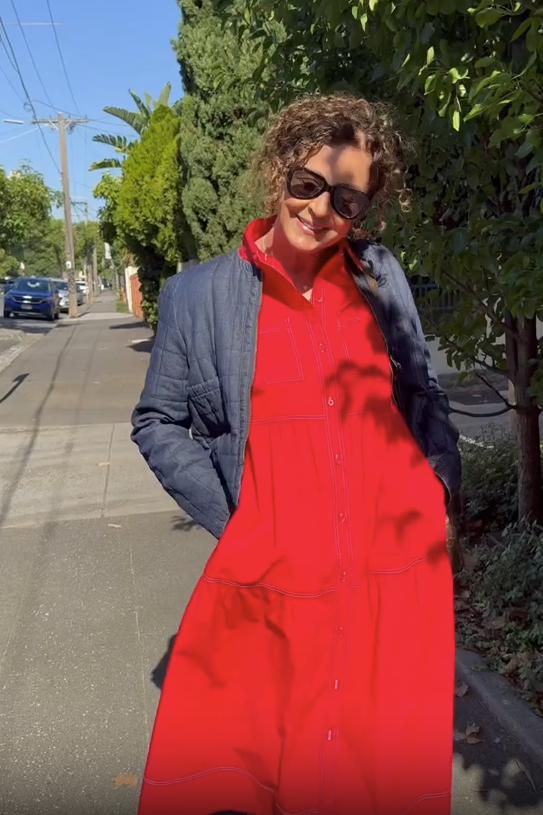 Hazel Poplin Midi Dress In Scarlet