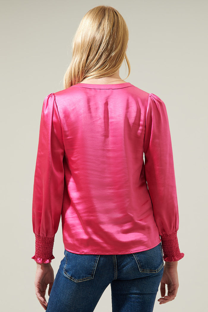 Henley Satin Long Sleeve Blouse