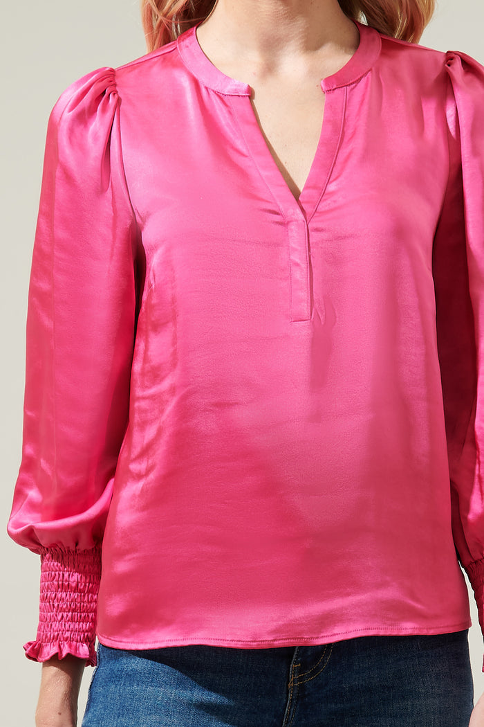 Henley Satin Long Sleeve Blouse