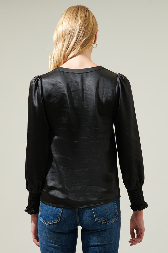 Henley Satin Long Sleeve Blouse