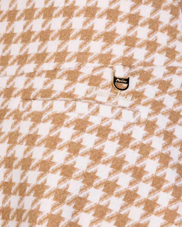 Houndstooth checkered flare skirt (Beige)