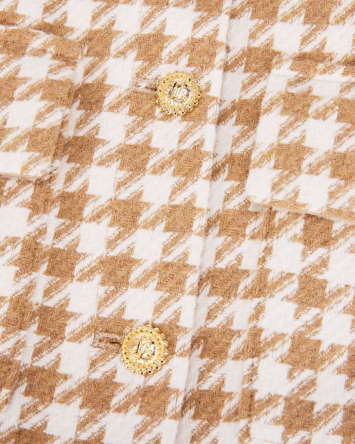 Houndstooth Checkered Quilted Vest (Beige)