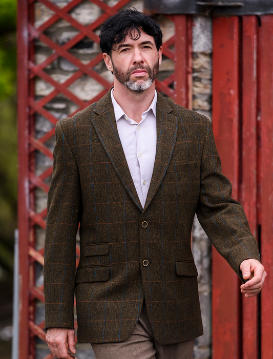 Irish Wool Tweed Sport Jacket - Olive #color_olive-overcheck