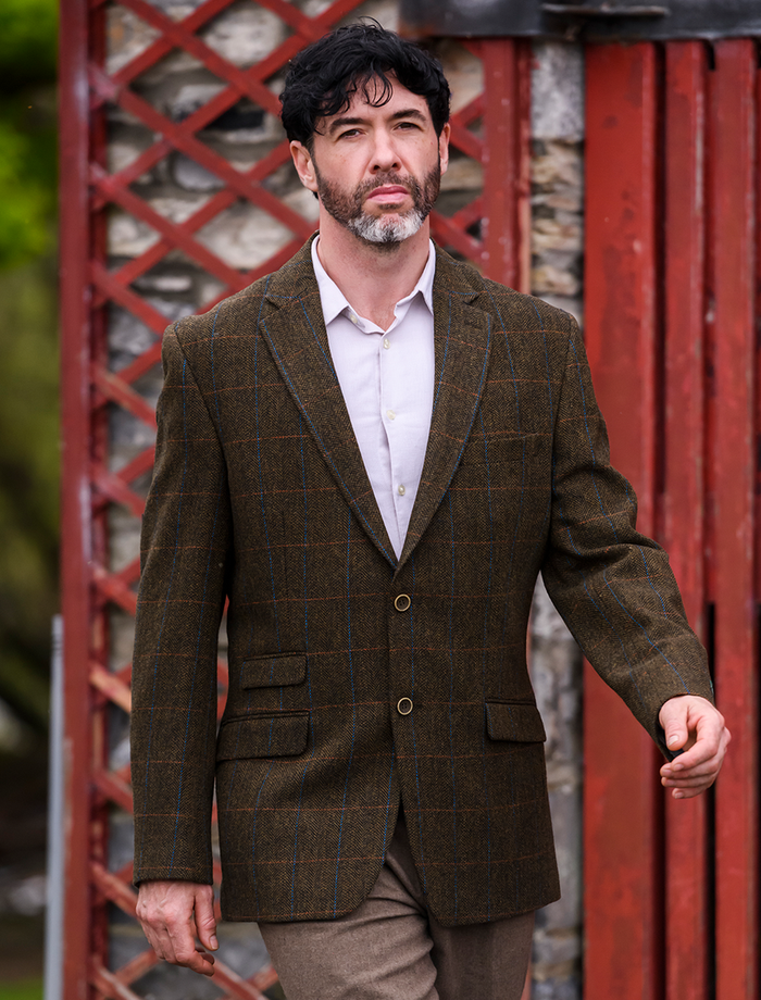 Irish Wool Tweed Sport Jacket - Olive #color_olive-overcheck