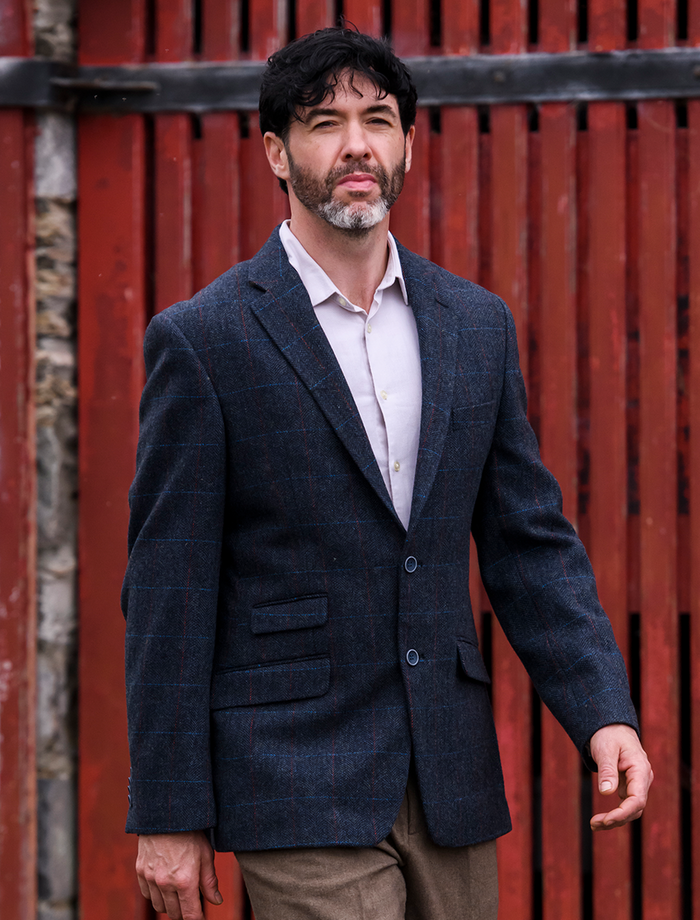 Irish Wool Tweed Sport Jacket - Navy Overcheck #color_navy-overcheck