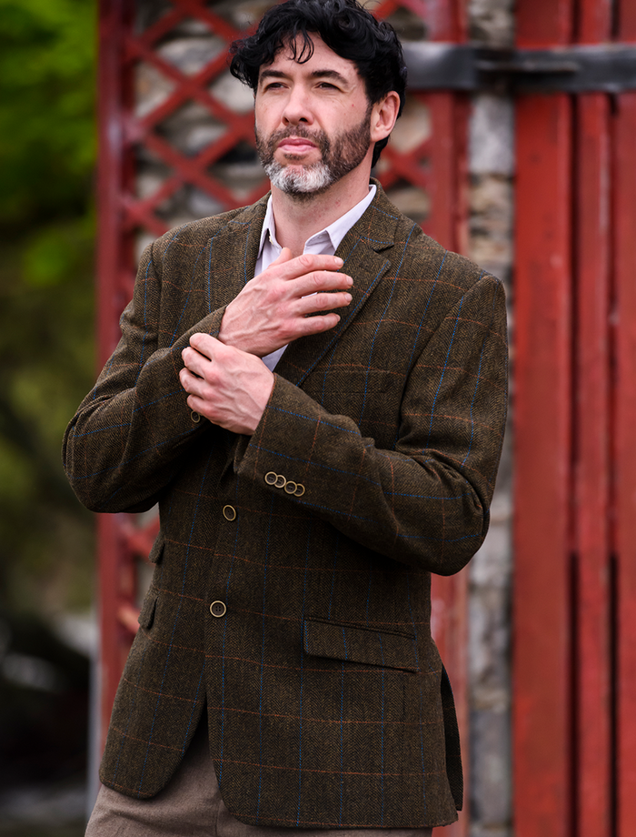 Irish Wool Tweed Sport Jacket - Olive #color_olive-overcheck
