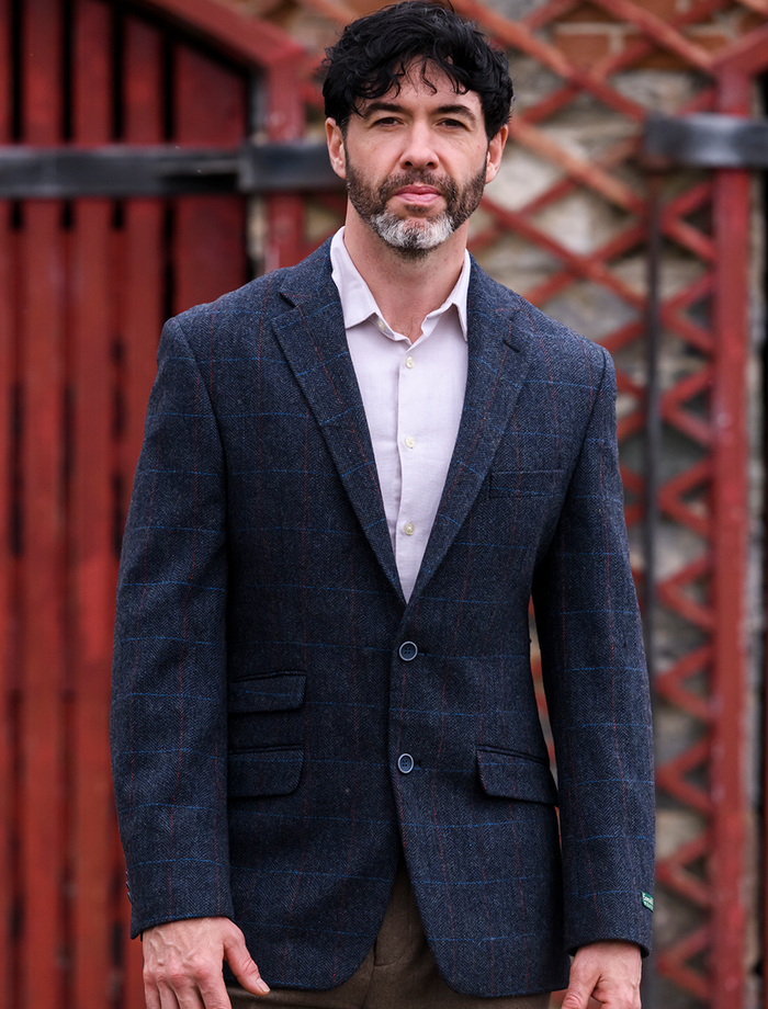 Irish Wool Tweed Sport Jacket - Navy Overcheck #color_navy-overcheck