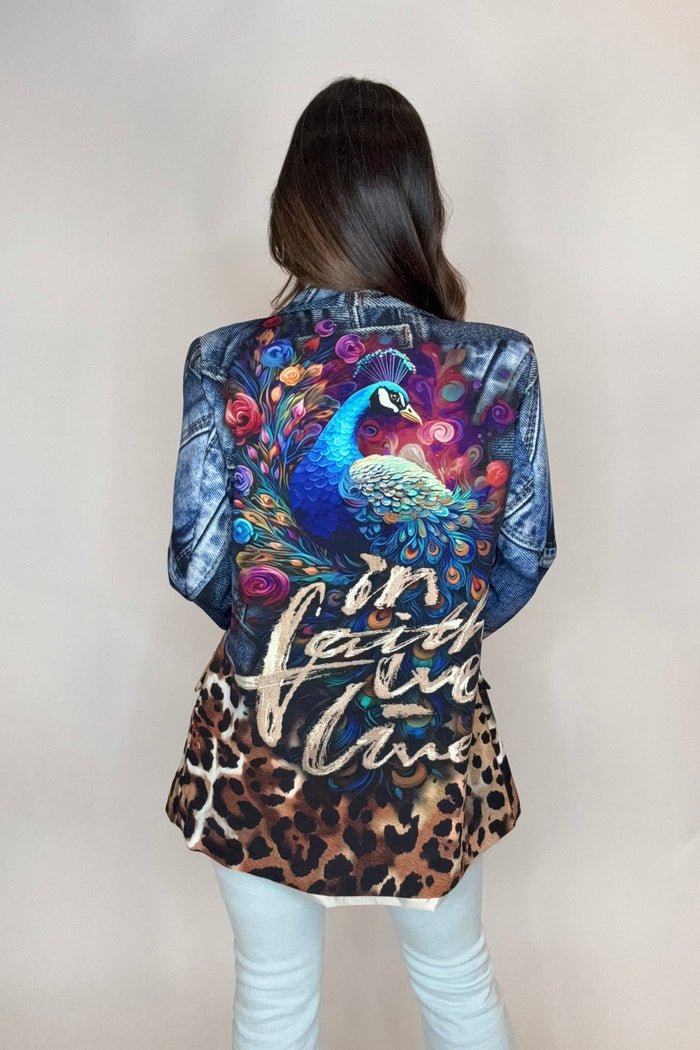 Style the Italian Peacock Leopard Print Blazer exclusively at Born To Glam