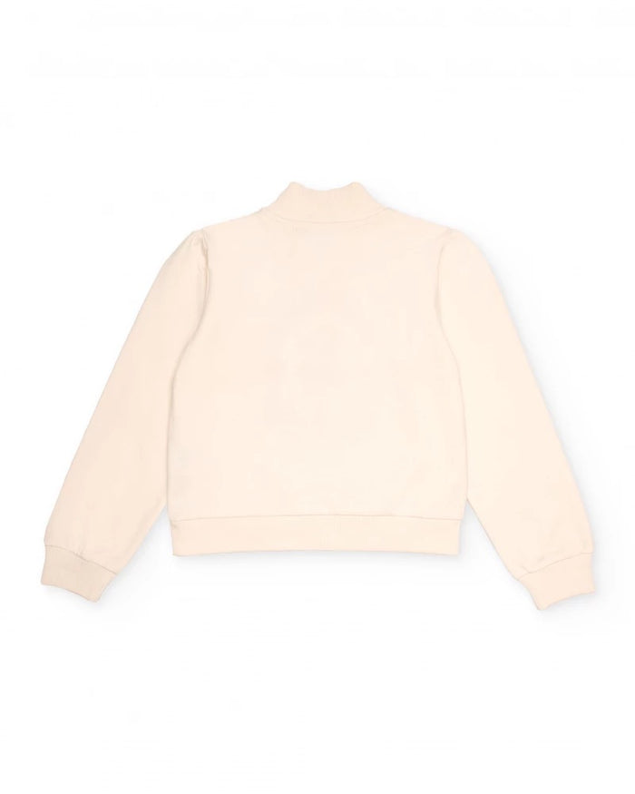Ivory sweatshirt for girls with high neck and floral print