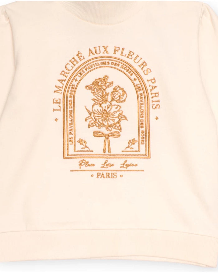 Ivory sweatshirt for girls with high neck and floral print