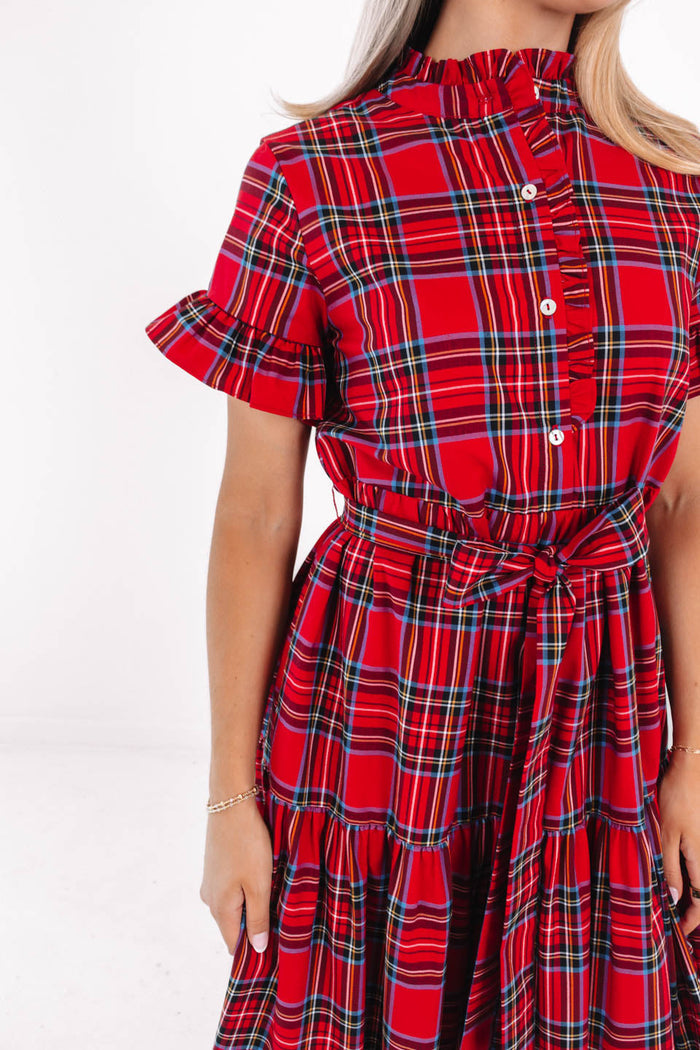 J. Marie Hollin Midi Dress - Red Plaid