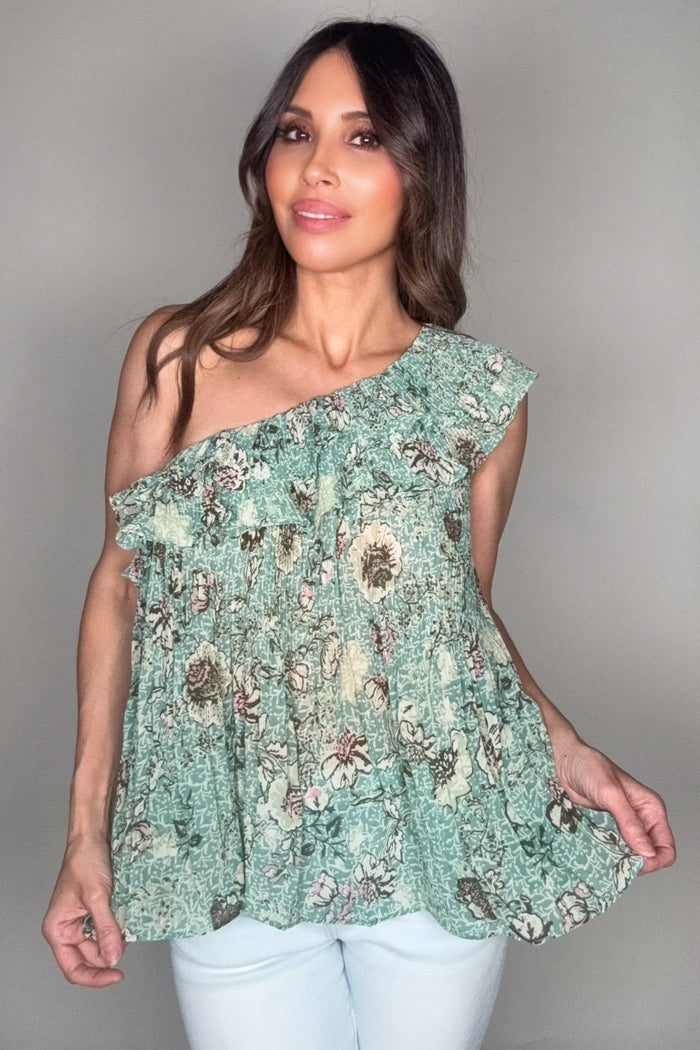 Style the Jade One Shoulder Ruffle Top exclusively at Born To Glam