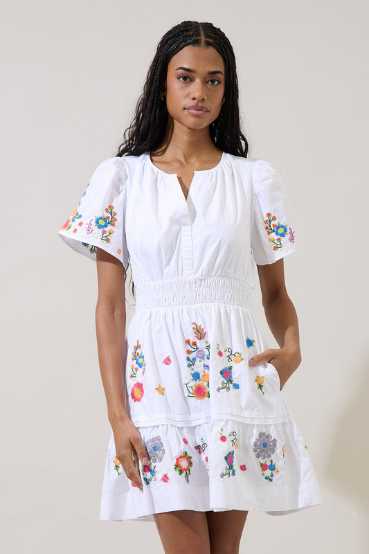 Jenavie Embroidered Smocked Mini Dress