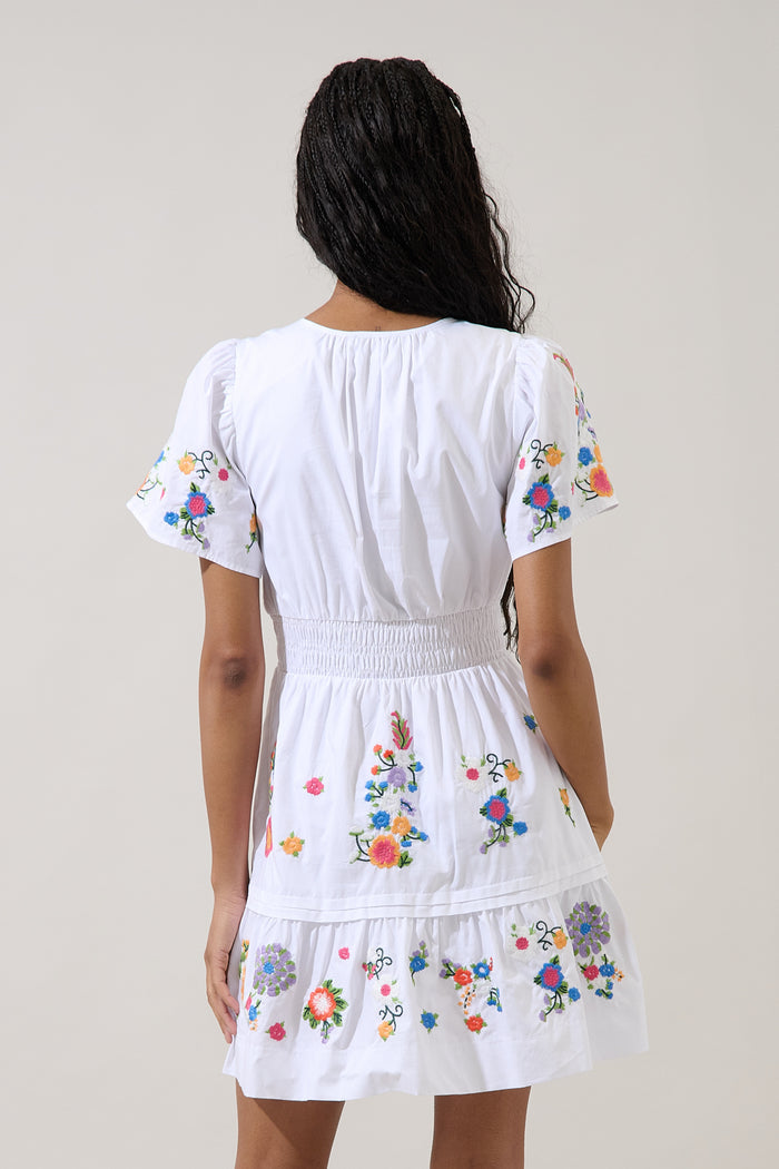 Jenavie Embroidered Smocked Mini Dress
