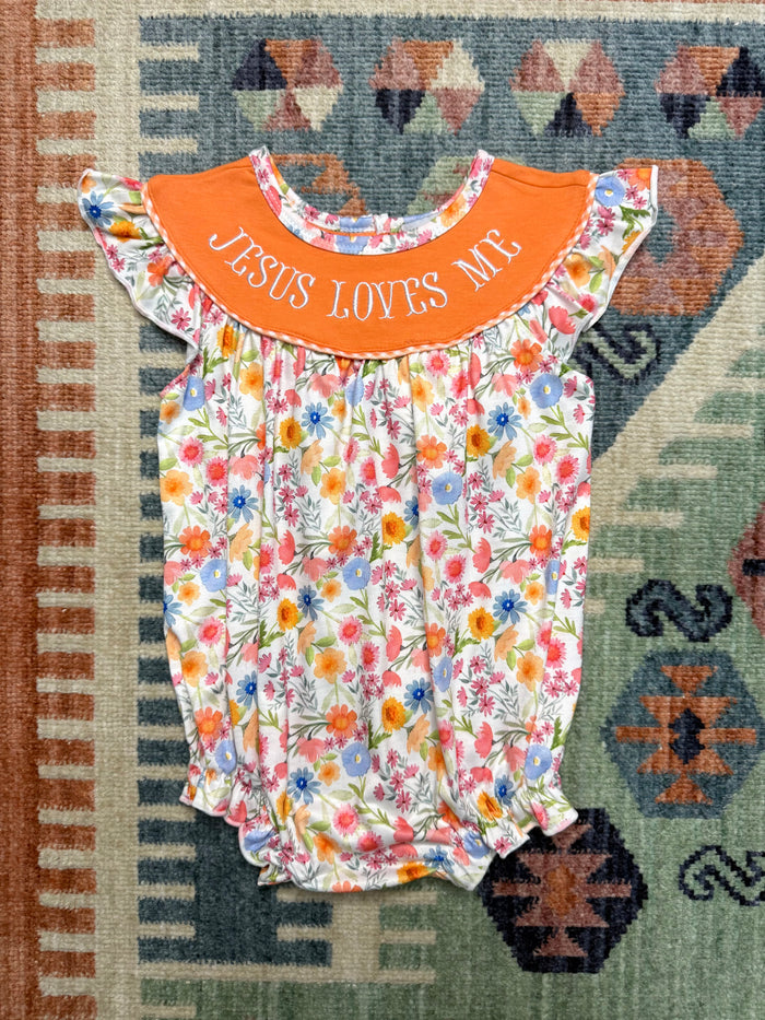 “Jesus Loves Me” Embroidered Floral Bubble