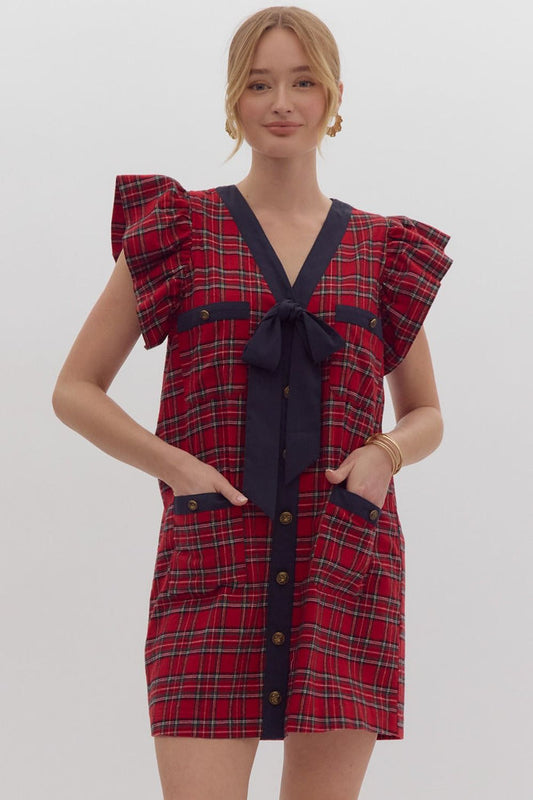Cutiest Holiday Plaid Bow Dress